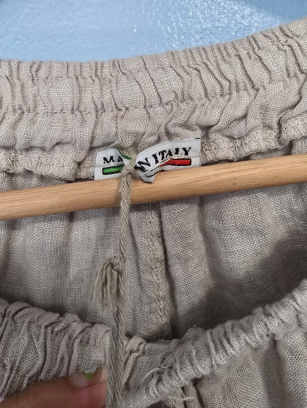 Made In Italy Women's Pull-on Linen Drawstring Pants Beige Waist 25/26
